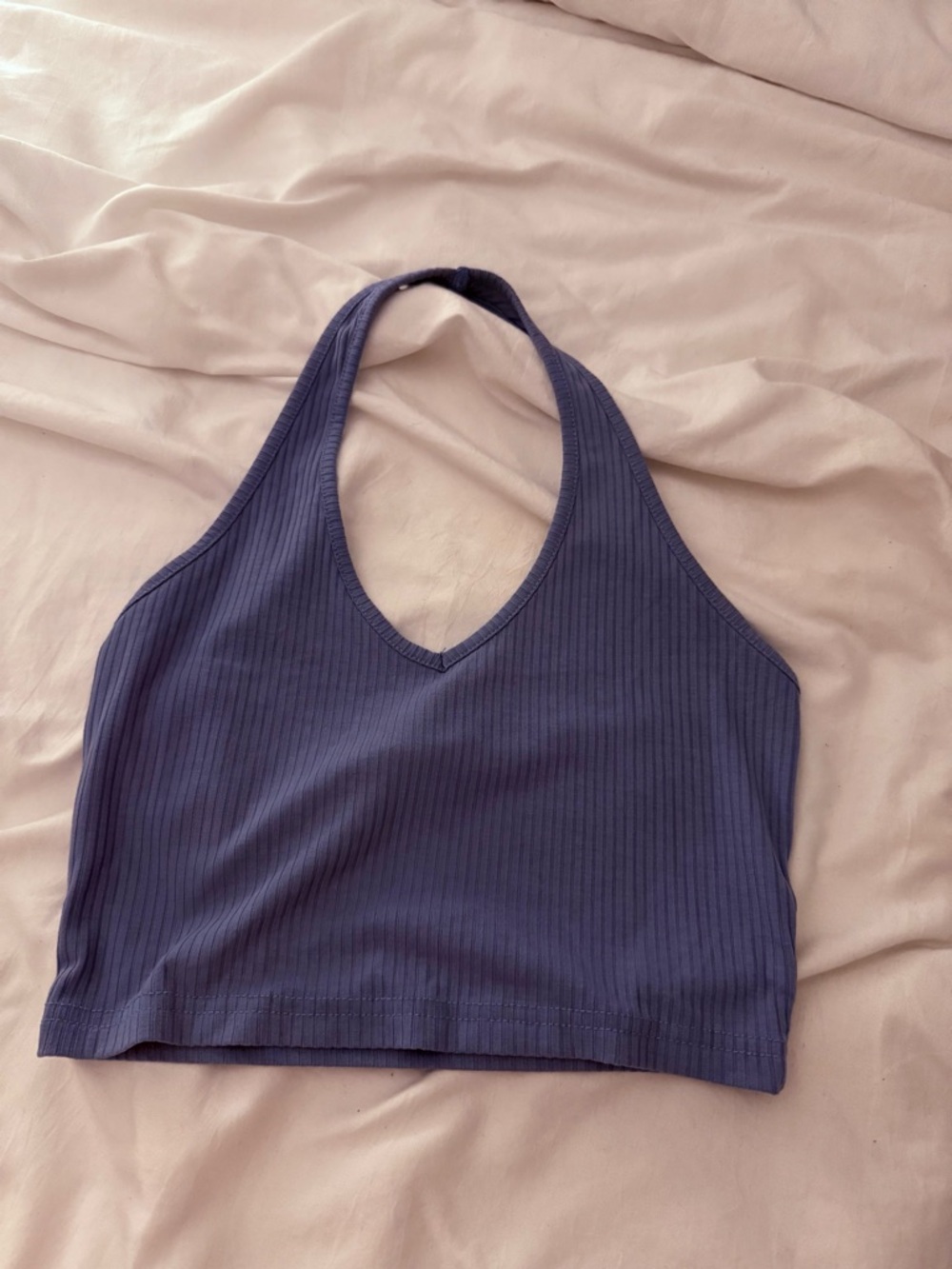 Ribbed Halter Crop Top in Light Blue